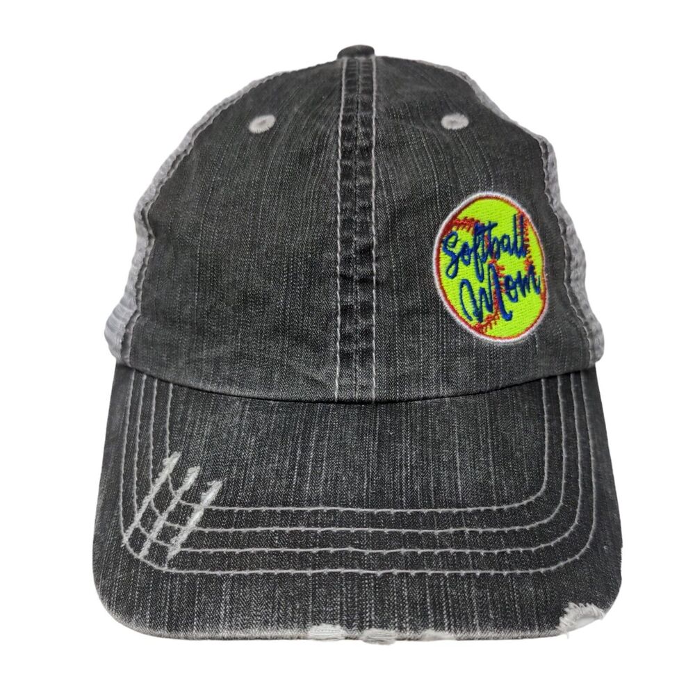 Softball Mom Strapback Mesh Back Trucker Hat Gray OSFA Colorblock HG